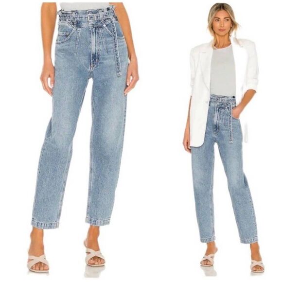 Agolde Riya Elasticated High-Rise Peg Jeans Sz 26 Organic‎ Cotton Paperbag Waist - Picture 2 of 12